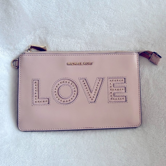 Michael Kors gusset leather Love wristlet clutch bag in soft pink 💖 - Picture 1 of 9